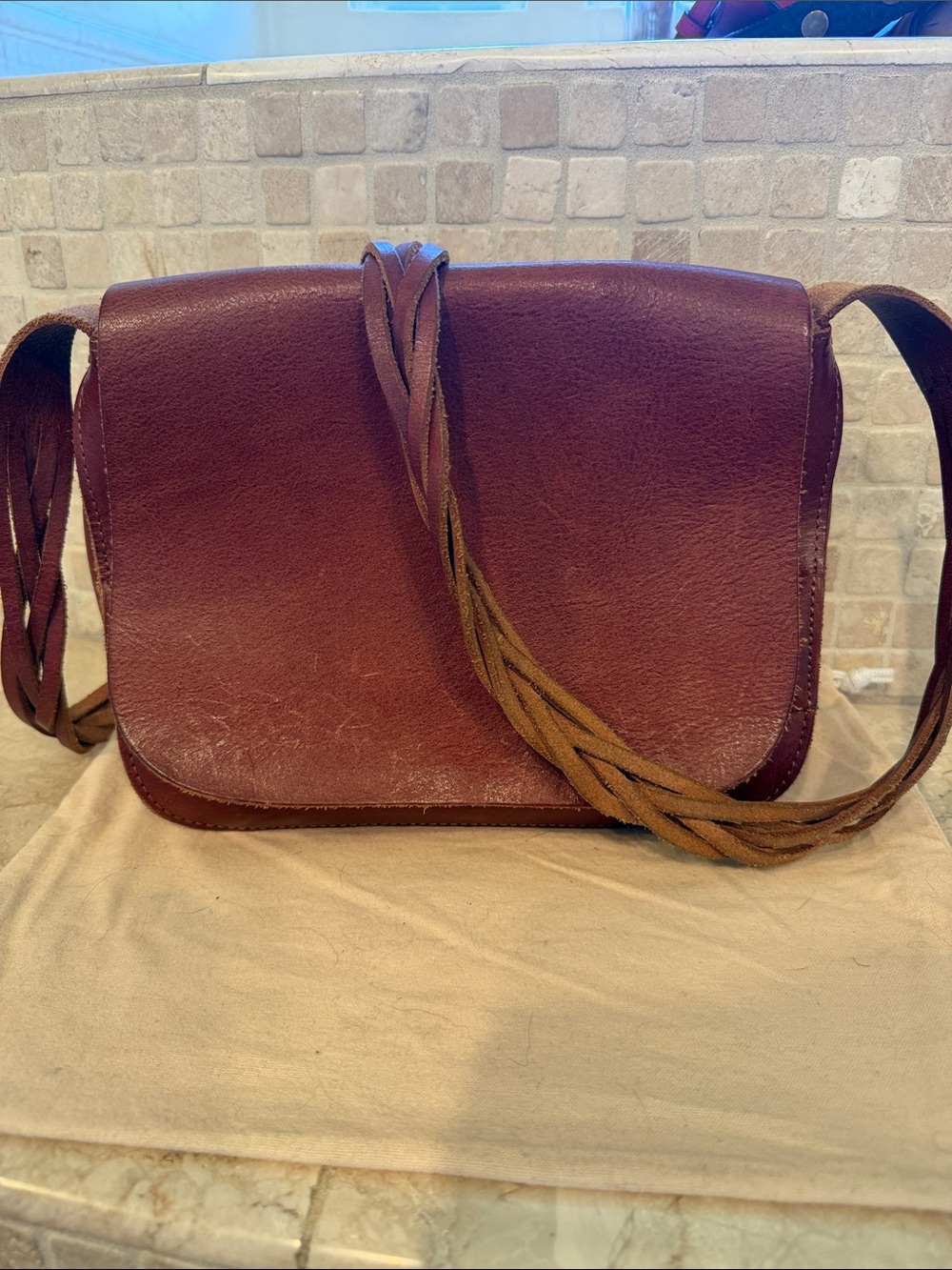 Lucky Brand Burgundy Leather Messenger with Braided Strap